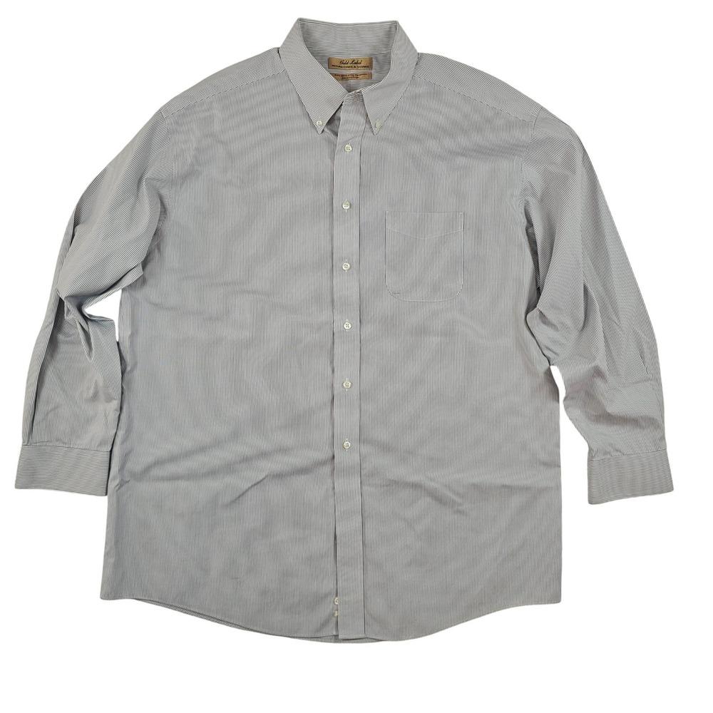Roundtree & Yorke Gold Label Mens 17.5 35 Blue White Stripe Non-Iron Dress Shirt